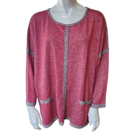 Multiple Red & Gray Long Sleeve Top (1X) - Picture 2 of 5